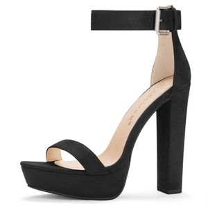 Black High Chunky Heel Ankle Strap Front Platform